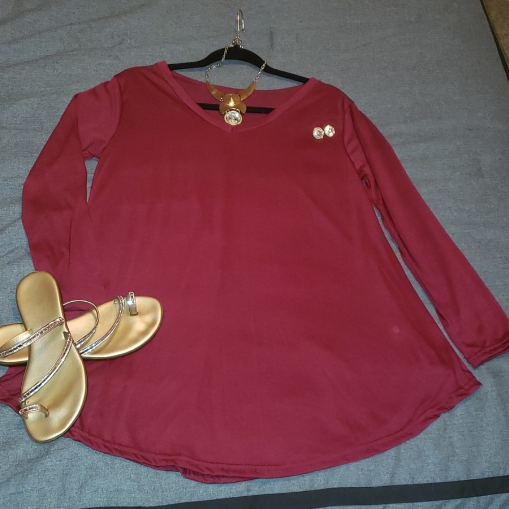 Burgundy Long Sleeve Tunic Top